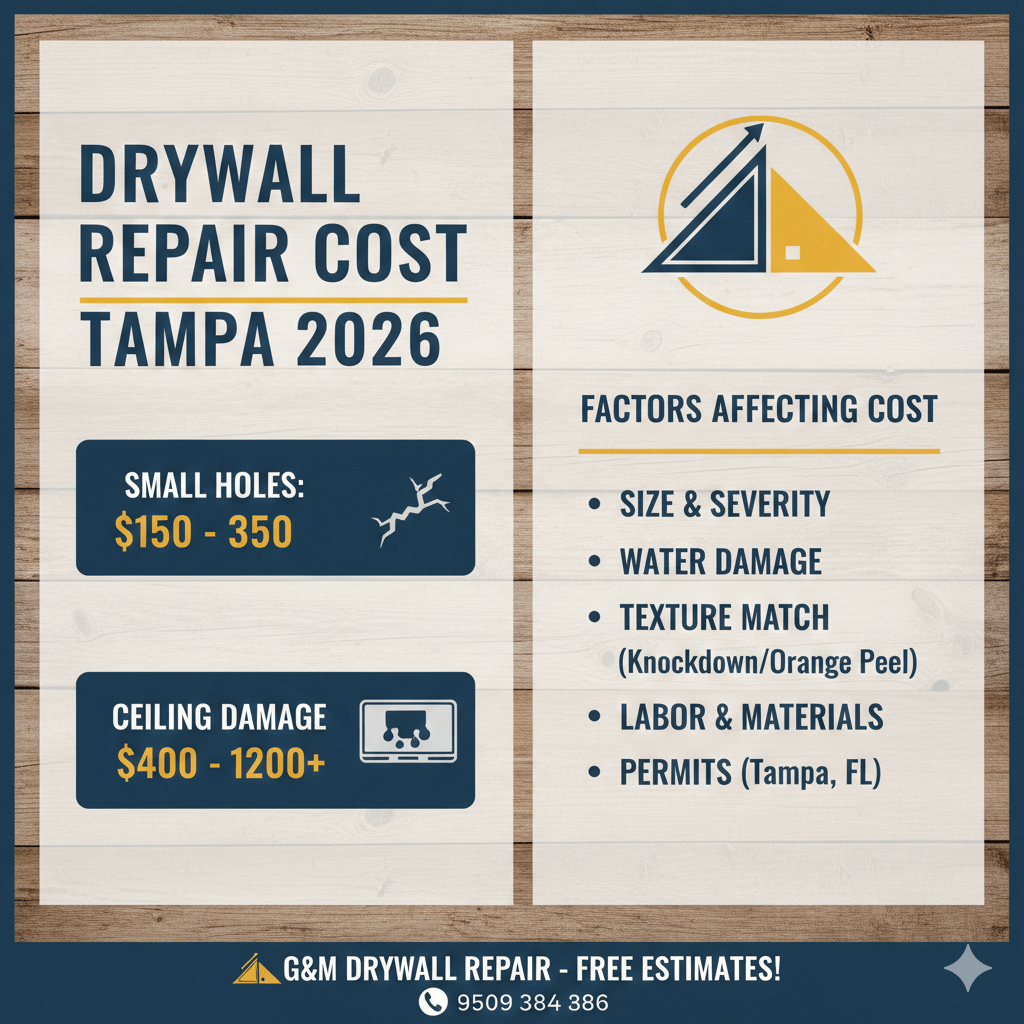 Drywall Repair Cost Tampa 2026 Homeowner Pricing Guide Infographic about drywall repair cost Tampa 2026